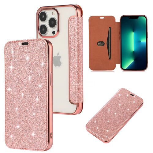 透明光面闪粉苹果iPhone翻盖插卡