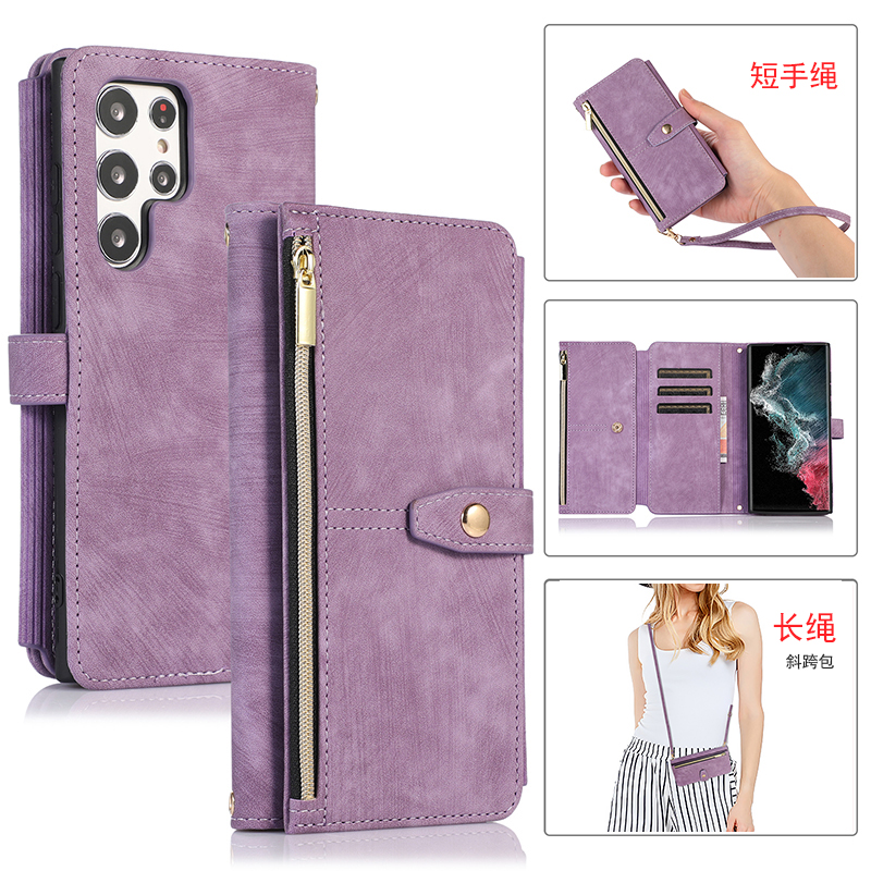 s25卡包适用三星s24Ultra手机皮套S23+拉链A54钱卡包s22挂绳note20ultra女A53斜挎包FE翻盖S21商务A14全包A52