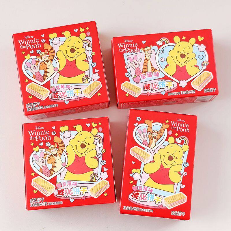 迪士尼维尼熊草莓味威化饼干儿童零食组合装伴手礼搭配婚庆喜饼
