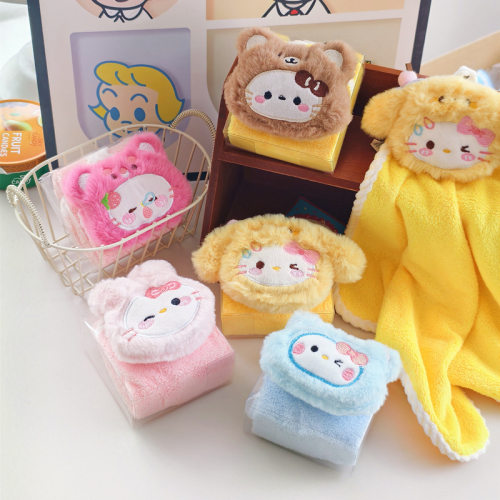 卡通hellokitty毛巾KT猫可挂擦手巾珊瑚绒满月生日回礼幼儿园礼品