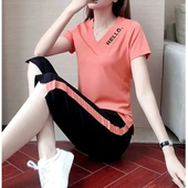 女夏季 休闲服夏装 2025新款 运动套装 薄款 短袖 七分裤 休闲跑步两件套