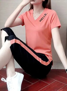 夏装七分裤休闲跑步两件套