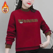 新款2025秋冬加绒加厚假两件拼接卫衣女韩版刺绣半高领套头上衣潮