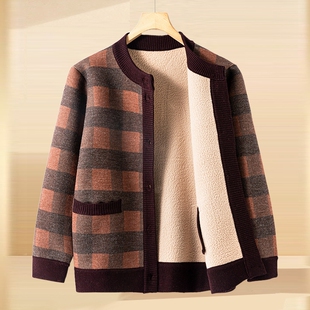 中老年人秋冬外套加绒加厚女妈妈冬装毛衣羊羔绒保暖奶奶新款开衫