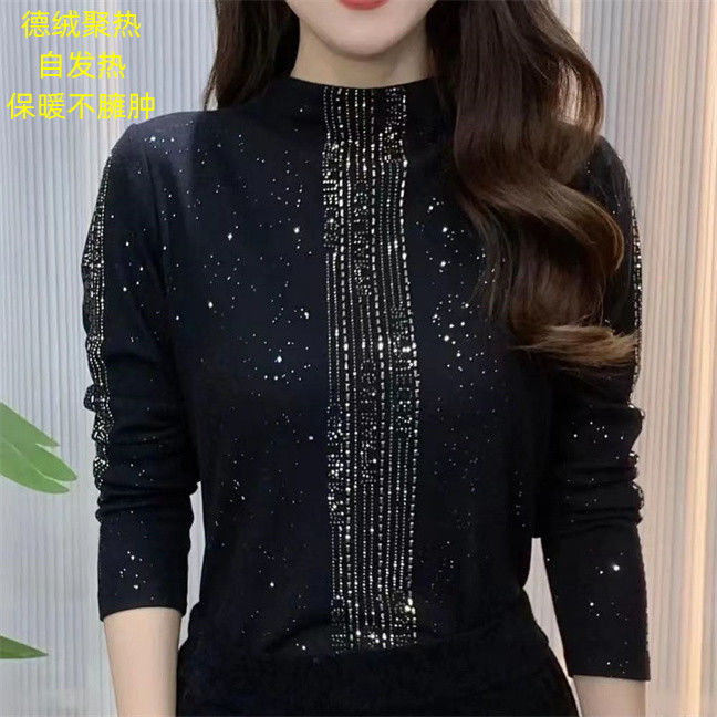 长袖通勤德绒烫钻女士