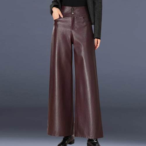 加绒加厚PU阔腿皮裤女装2025秋冬新款时尚高腰宽松长裤休闲直筒裤