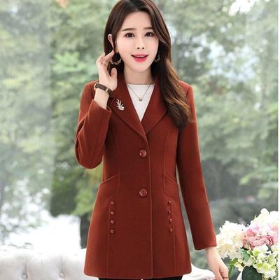 秋冬新款修身风百搭妈妈毛呢外套