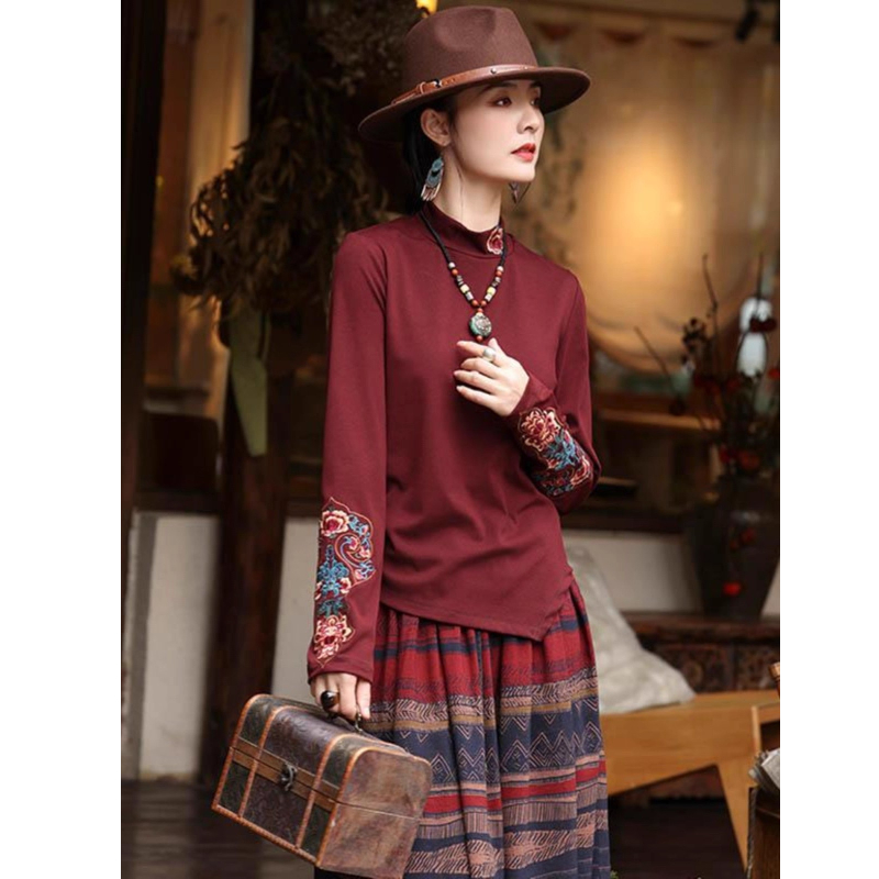 双面德绒新中式刺绣内搭上衣