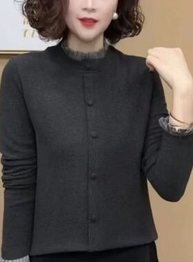 女装洋气木耳领薄绒套长袖上衣