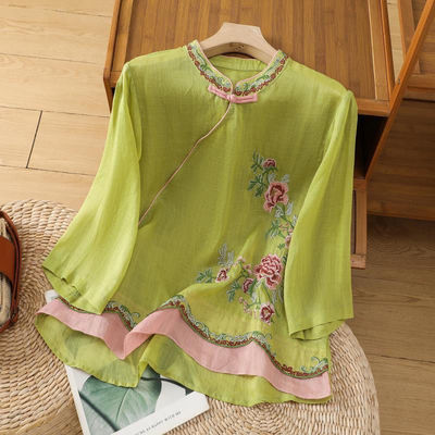 中式轻奢高级感苎麻中装上衣女士2025新款中国风高端棉麻亚麻衬衫