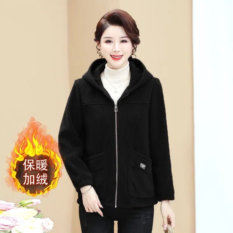中年女秋冬新款连帽灯芯绒外套妈妈装加绒保暖时尚小个子洋气上衣,女装/女士精品,卫衣/绒衫,淘宝优惠券,粉丝福利购,淘宝优惠卷