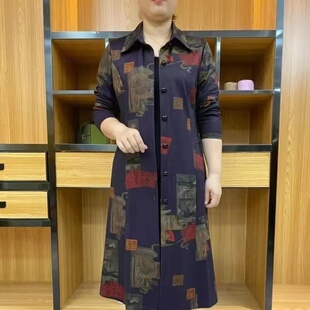风衣印花外套女秋季 2025新款 中长款 大码 遮肉显瘦大衣 中老年妈妈装