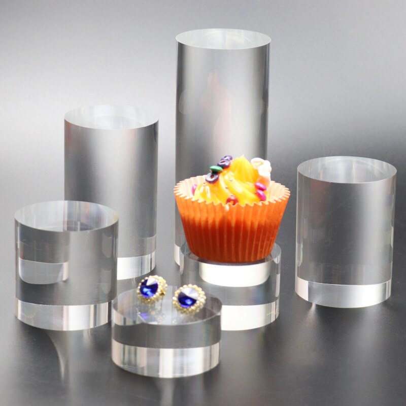 亚克力圆柱形展示架透明圆块珠宝戒指圆形底座化妆品手办陈列底托
