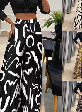Hot selling printed women's wide-leg pants热卖印花女装阔腿裤