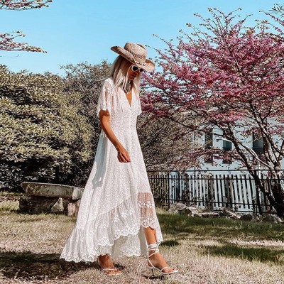Hot sale V-neck fitted floral mid-length dress V领修身碎花裙