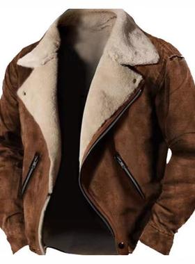 Fur integrated casual lapel zip jacket  皮毛一体翻领拉链夹克