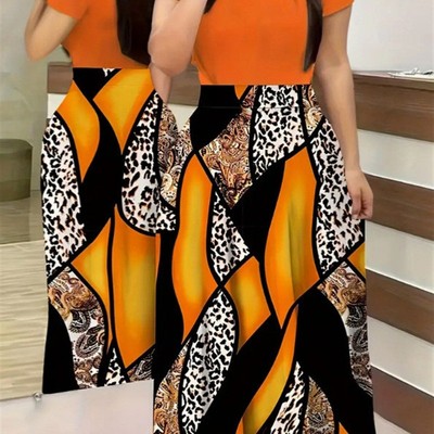 Floral-print color-block plus-size dress  花朵印花拼色连衣裙