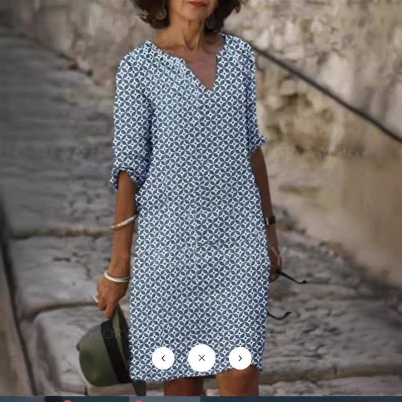 V-neck mid-length sleeve dress printed  V领中长袖连衣印花裙,女装/女士精品,连衣裙,淘宝优惠券,粉丝福利购,淘宝优惠卷