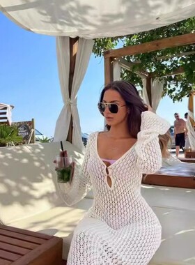 Cover-up cut-out crochet knitted maxi dress 罩衫镂空钩织女裙