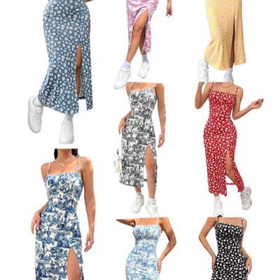 Wrap bust high slit print hip wrap dress高开衩印花包臀连衣裙