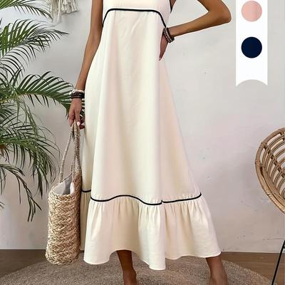 New luscious solid lace-up loose slip dress 系带宽松吊带长裙