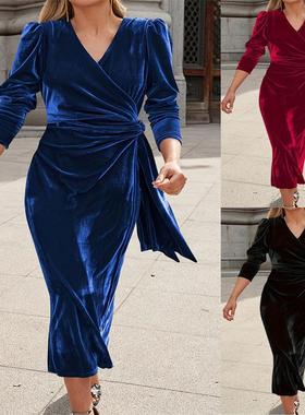 V-neck elegant casual solid color skirt  v领优雅休闲纯色裙