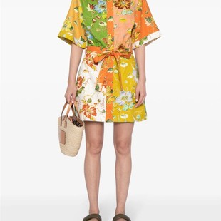 Cotton and linen lace-up short-sleeved dress  棉麻系带短袖裙