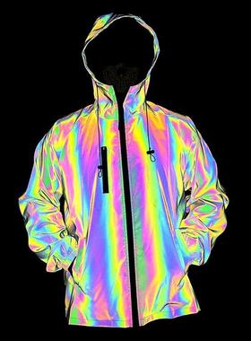 Colorful reflective laser hooded jacket 炫彩反光七彩镭射外套