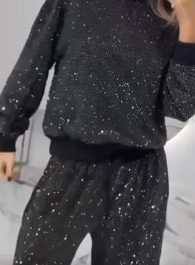 Round neck drawstring wide-leg two-piece set圆领上衣抽绳阔腿