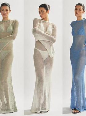 Knitted see-through sexy floor-length dress 针织透视拖地长裙