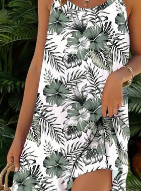 Hot Selling Printed Vest Camisole Dress  印花背心吊带连衣裙