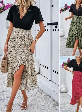 Elegant contrasting V-neck women's dress  撞色V领女装连衣裙