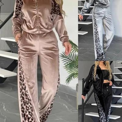 Leopard velor casual fashion sports suit豹纹丝绒时尚运动套装
