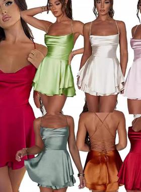 Sexy slim body backless solid color dress 性感露背纯色连衣裙