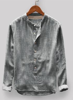 Hot sale solid color cotton linen men's shirt  纯色棉麻衬衫