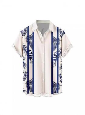 Loose collar vacation 3D printed shirt宽松翻领度假3D印花衬衫