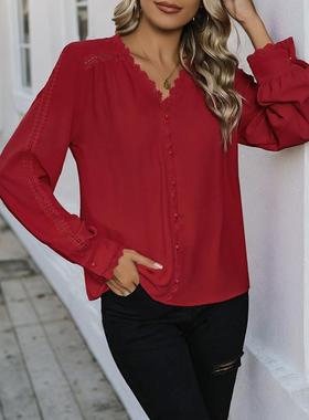 Bestselling versatile long-sleeve red shirt 百搭长袖红色衬衫