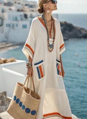 Elegant printed long large swing dress优雅印花长款大摆连衣裙