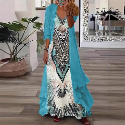 Hot selling loose floral two-piece dress宽松花卉两件套连衣裙