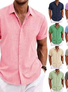 Loose solid linen short-sleeved T-shirt  宽松纯色亚麻短袖T恤