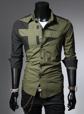 Stylish statement panelled long-sleeved shirt  个性拼接衬衫