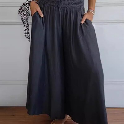 Wear wide-leg elasticated waistband trousers阔腿松紧腰带宽裤