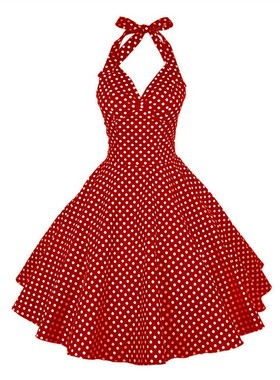 Polka-dot halterneck backless strappy skirt 挂脖露背系带女裙
