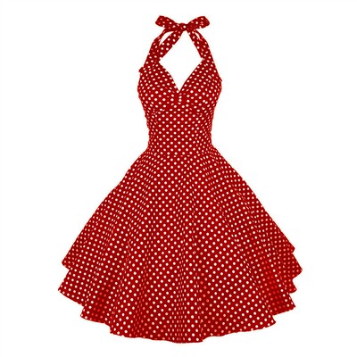 Polka-dot halterneck backless strappy skirt 挂脖露背系带女裙