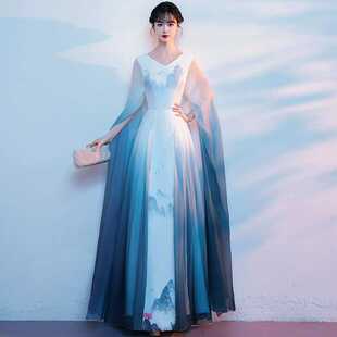 十一国庆大合唱团高端中弹古筝演出服水墨中国风艺考走秀民乐礼服