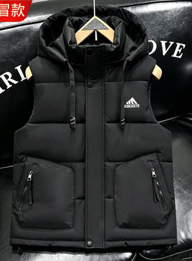 羽绒棉马甲秋冬季男女连帽保暖背心无袖坎肩棉服马夹情侣外套