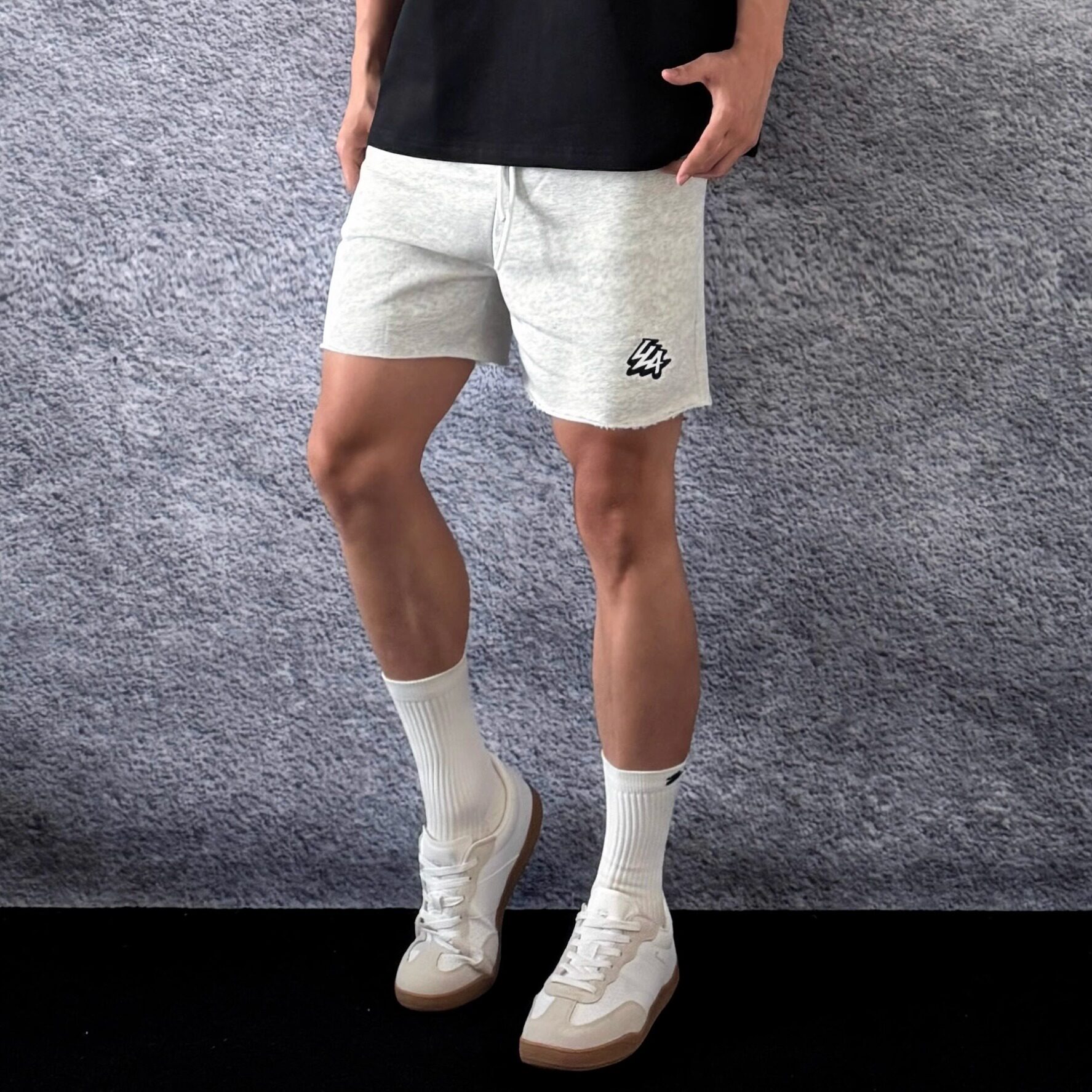 灰色美式休闲运动短裤男卷边毛圈
