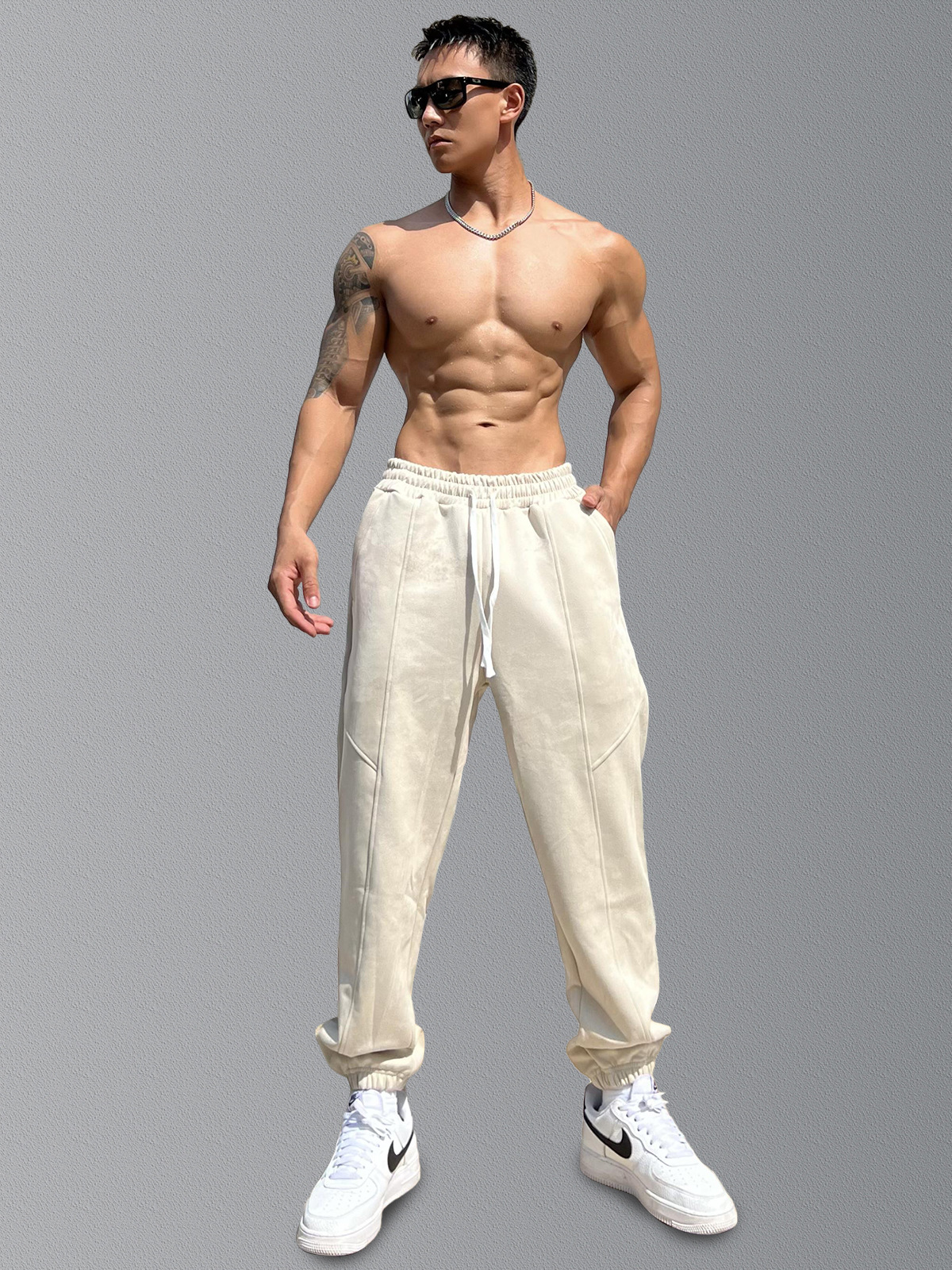 鹿皮绒美式运动长裤男士健身卫裤