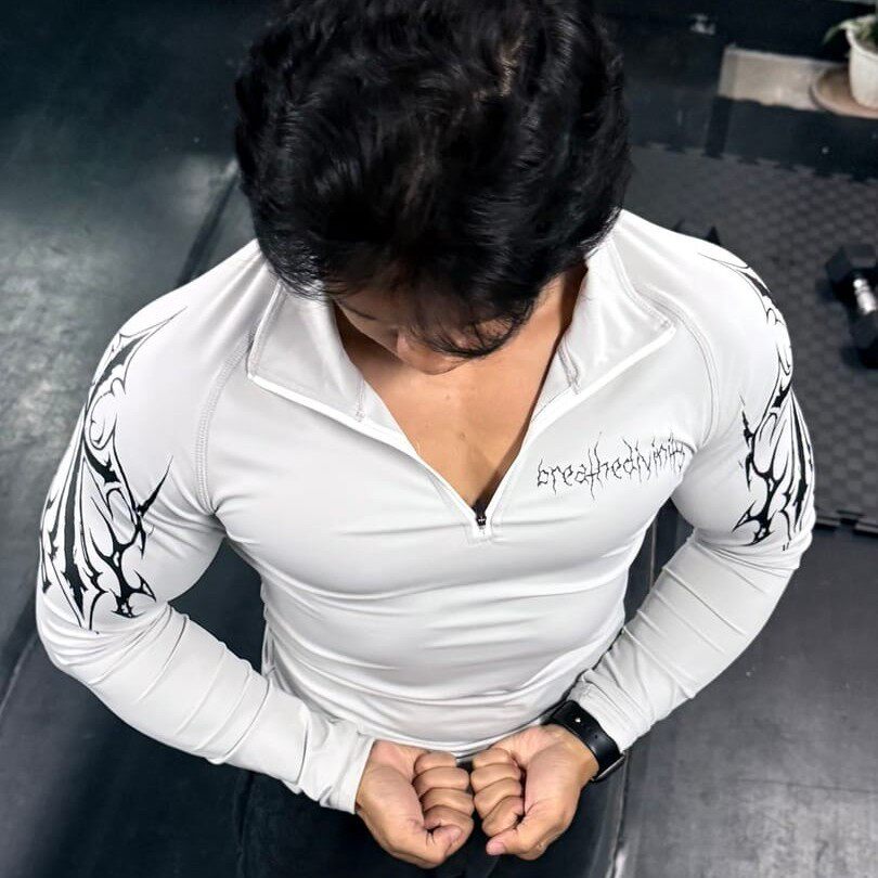 Breathedivinity美式速干健身长袖男半拉链跑步体能训练服修身T恤