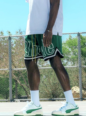 绿色美式高街篮球短裤男夏季欧美潮牌街头复古4分休闲运动裤速干